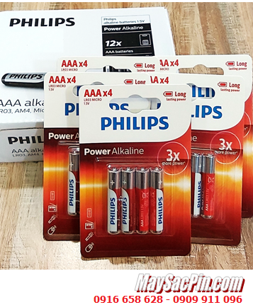 COMBO mua 01hộp 12vỉ 4viên (=48viên) Pin Philips LR03P4B/97 Power Alkaline AAA 1.5v _Giá chỉ 445.000/Hộp